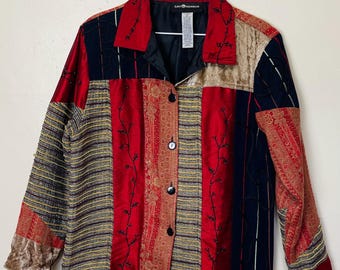 Chaqueta cuadrada vintage de terciopelo con patchwork de los años 90 en tonos joya