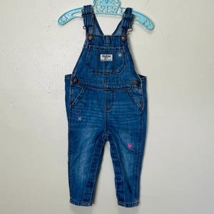 Oshkosh Embroidered Hearts and Flowers 90s Denim Kids Overalls 12M