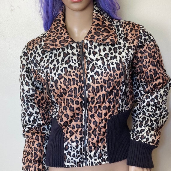 Y2K Vintage 90s Cropped Cheetah Print Puffer Jacke