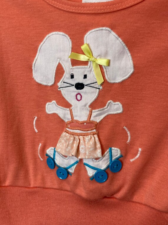 Girls Vintage 80s Rollerskating Bunny Tee - image 2