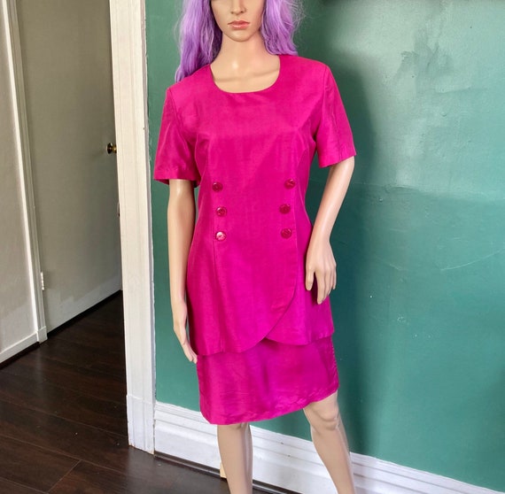 Vintage 90s Pure Silk Fuchsia Pink Dress