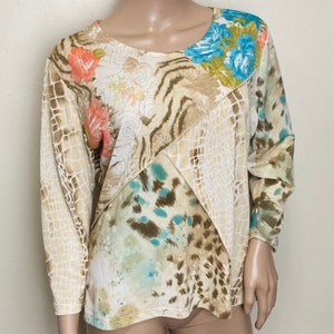 Glittery Abstract Y2K Plus Size Mixed Print Top