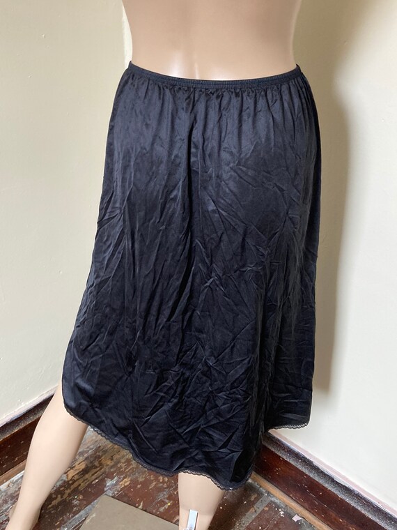 Lacy Vintage 80s Black Split Leg Nylon Slip Skirt - image 6