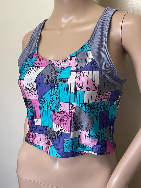Abstract Patchwork Print Stretch Vintage 80s Aero… - image 6