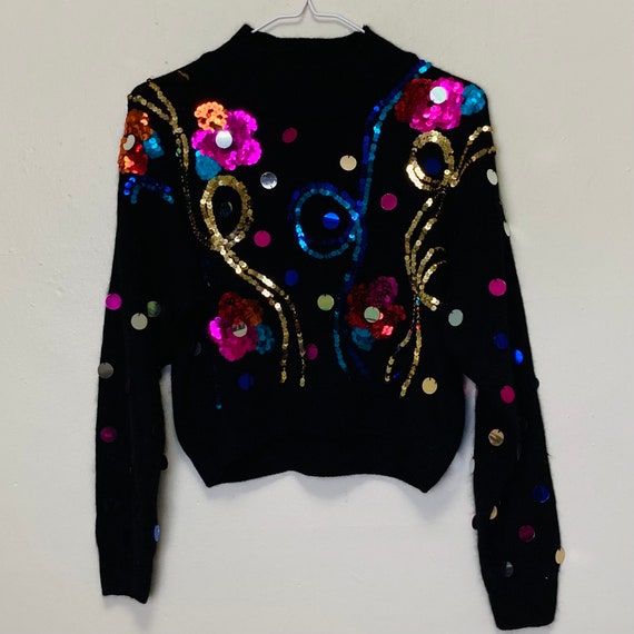 Silk and Angora Sequin Vintage 80s Cropped Sweater - image 1