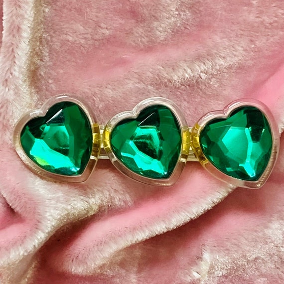 Green Gemstone Deadstock Vintage 80s Chunky Heart… - image 1