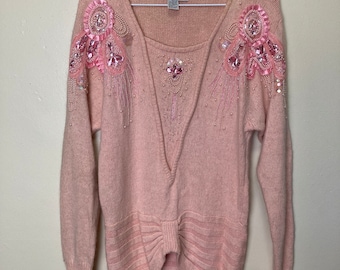 Silk Angora Blend Iridescent Vintage 80s Sequin Beaded Sweater