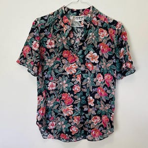 Vintage 70s Botanical Print Flutter Sleeve Fritzi Blouse S M