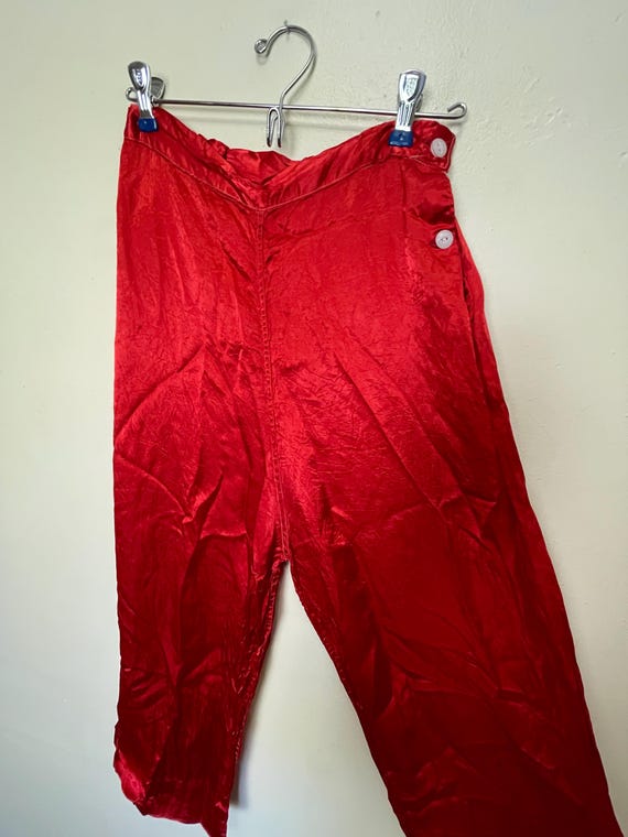 Ruby Red Satin Side Button Vintage 1940s Wide Leg… - image 5