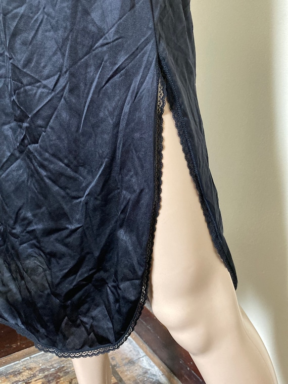 Lacy Vintage 80s Black Split Leg Nylon Slip Skirt - image 2