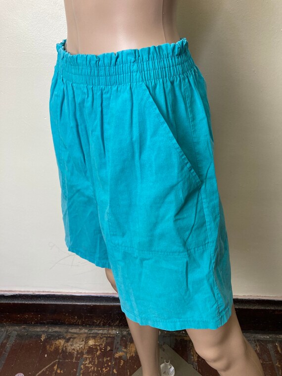 Teal Vintage 80s Paper Bag Waist Comfy Shorts - image 8