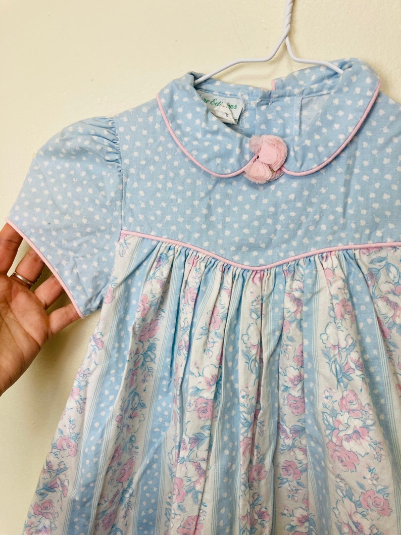 Pastel Peter Pan Collared Vintage Toddler Girls Puff Sleeve Dress image 6