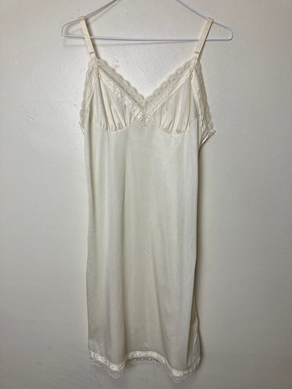 Cream Nylon Vintage 80s Lingerie Full Slip Dress - image 3