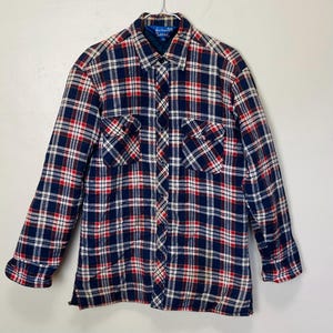 Red and Blue Plaid Vintage 90s Quilted Lined Oversize Flannel Shirt Jacket