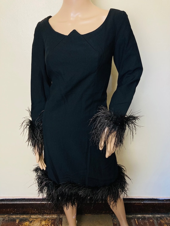 Witchy Elvira Black Ostrich Feather Vintage 1960s Witchy Avant Garde Mini  Dress - Etsy