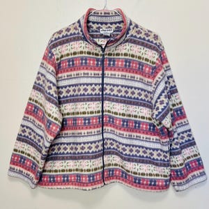 Chaqueta de polar suave con cremallera, de gran tamaño, con estampado vintage de los años 90 en color rosa