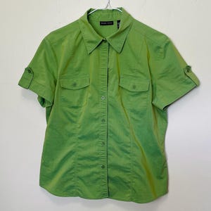 Iridescent Green and Yellow Duochrome Vintage 90s Collared Button Down Shirt
