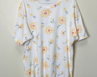 Camiseta de algodón puro con margaritas amarillas, estilo grunge suave, floral, vintage de los 90, tallas grandes
