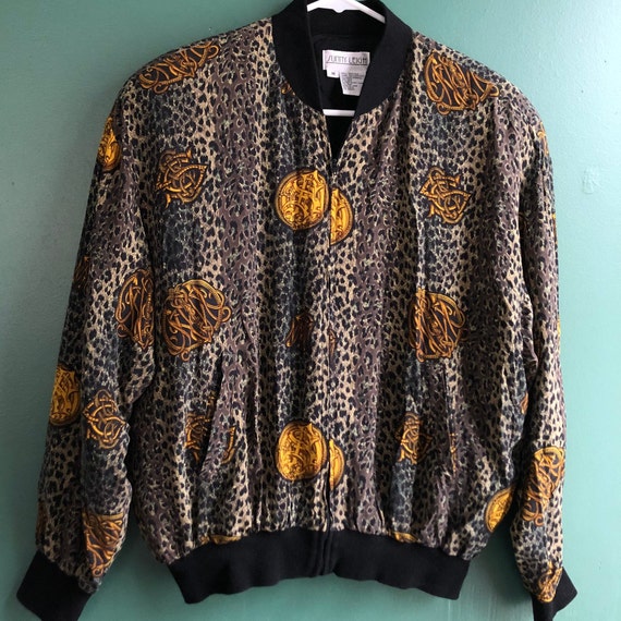 Vintage 80s Pure Silk Leopard Print Bomber Jacket - image 1