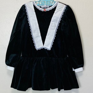 Black Velvet White Collared Vintage 80s Drop Waist Mini Dress 5