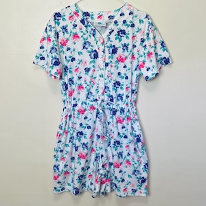 Purple and Pink Floral Vintage 90s Button Down Romper Playsuit
