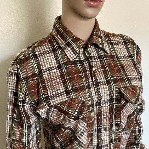 Western Plaid 70s Vintage Unisex Brown Shirt - image 1