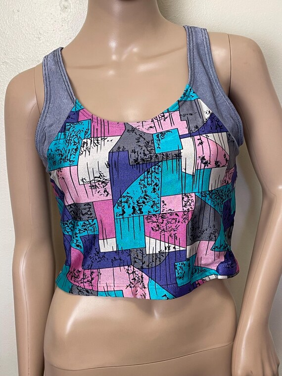 Abstract Patchwork Print Stretch Vintage 80s Aero… - image 2