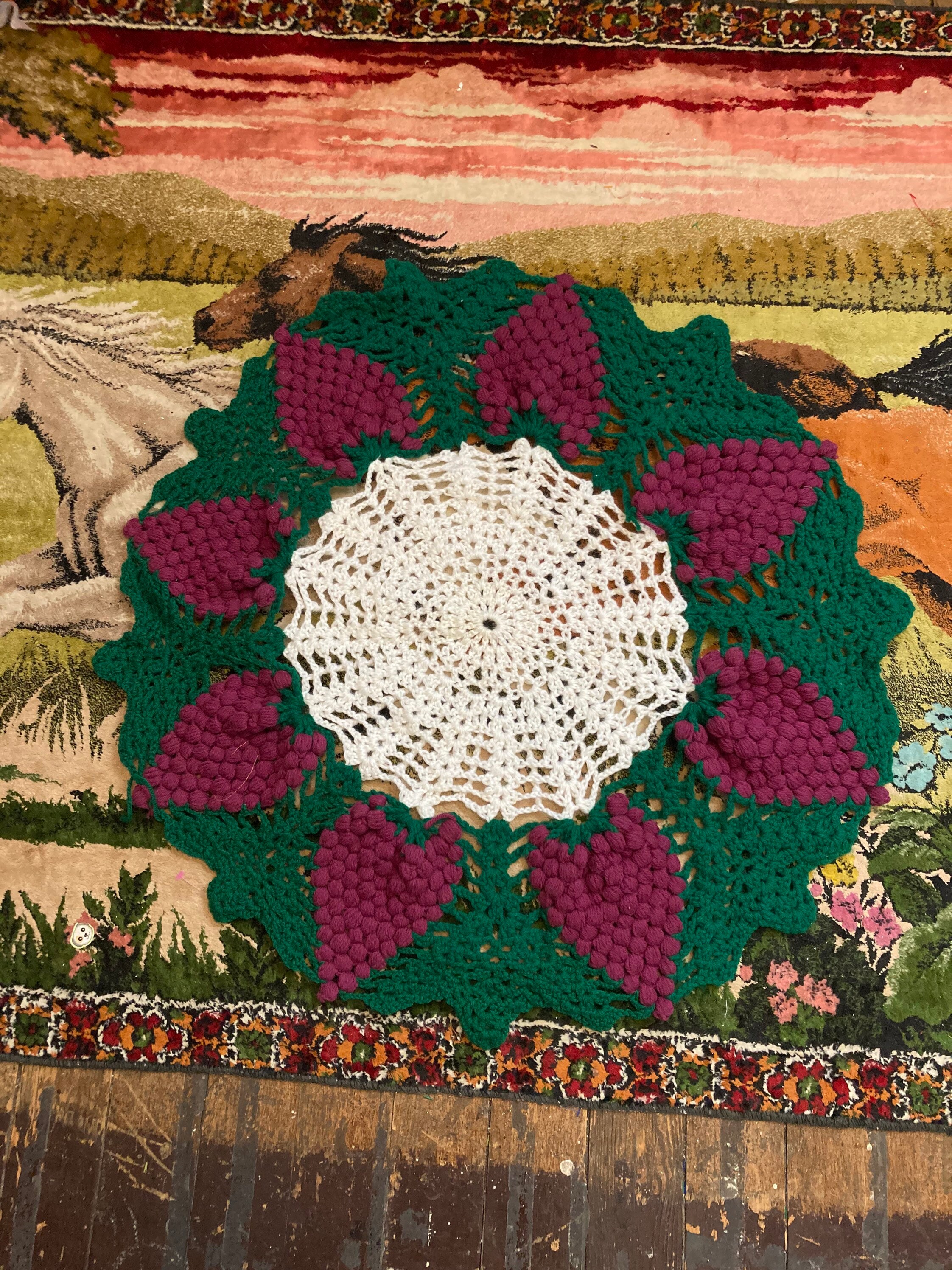 Hand Knit Grapes Vintage Circle Rug - Etsy