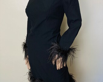 dinner dress of black worsted wool crepe with ostrich feathers Black Suzi Maxi Dress with Detachable Feathers
