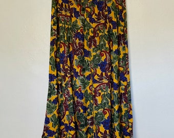 Golden Yellow Grape and Paisley Vintage 80s Maxi Skirt