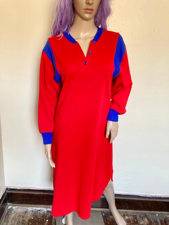 Comfy Vintage 80s Red and Blue Sweatshirt Lounge … - image 2