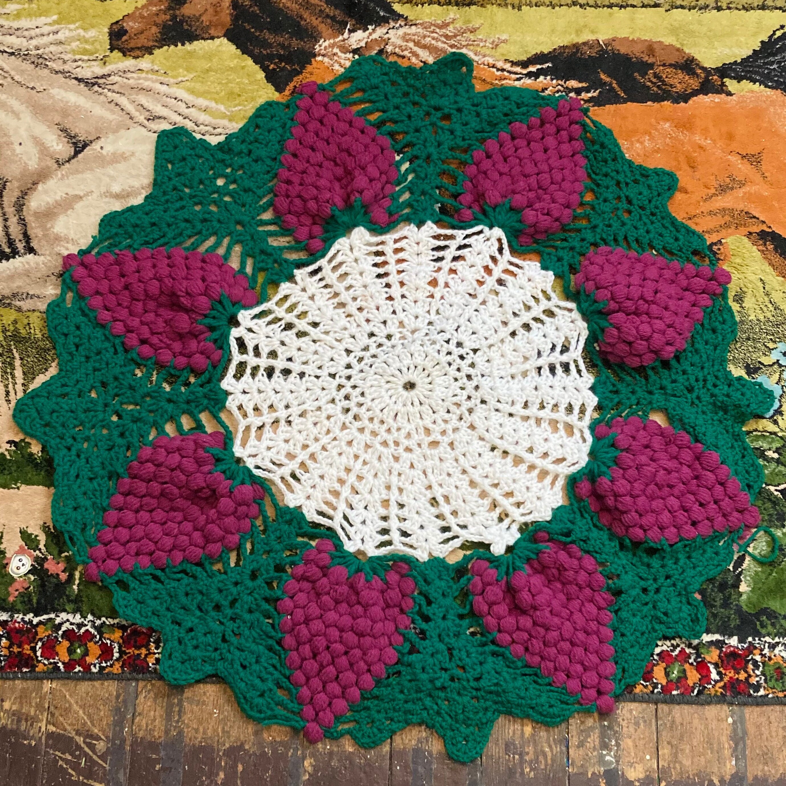 Hand Knit Grapes Vintage Circle Rug - Etsy