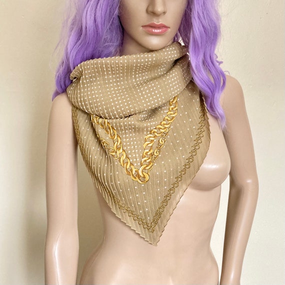 Vintage 80s Plisse Gold Chain Perma Pleated Scarf