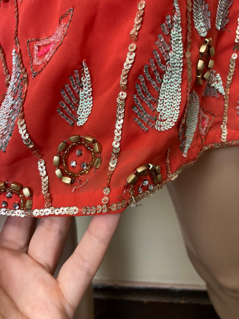Free People mini-jurk met kralen: koraaloranje lovertjes verfraaid afbeelding 10