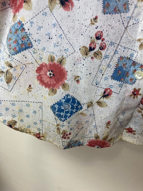 Patchwork Print Vintage 70s Collared Button Down … - image 9