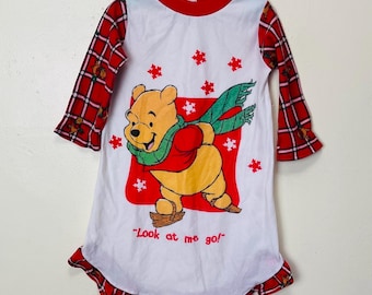 Camisón de poliéster cepillado vintage de los años 90 con diseño de oso Pooh para patinaje sobre hielo, talla 4T para niñas