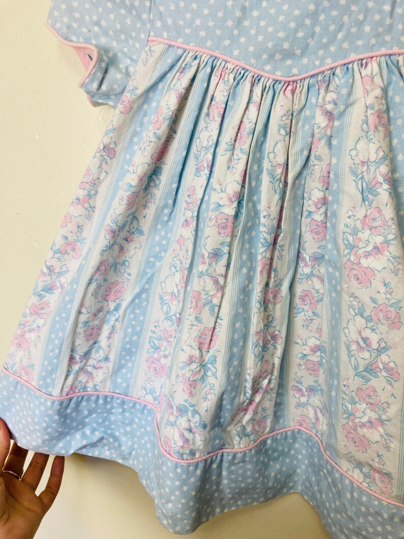 Pastel Peter Pan Collared Vintage Toddler Girls Puff Sleeve Dress image 5