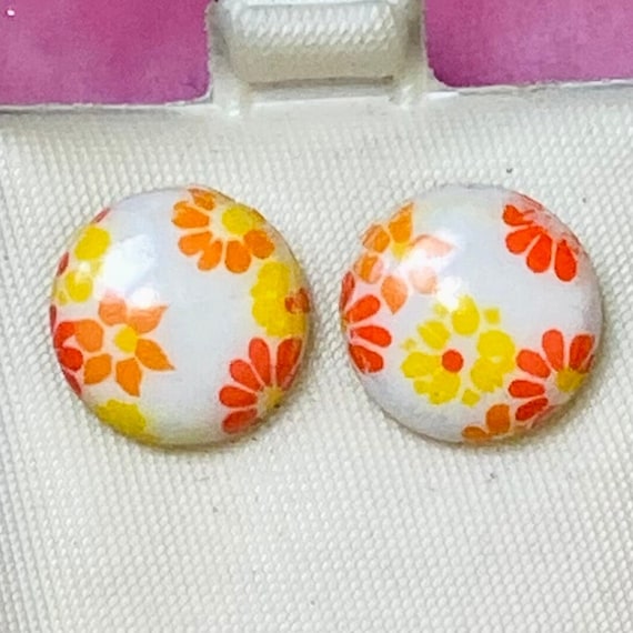 Orange and Yellow Flower Buttons Vintage 60s Dead… - image 1