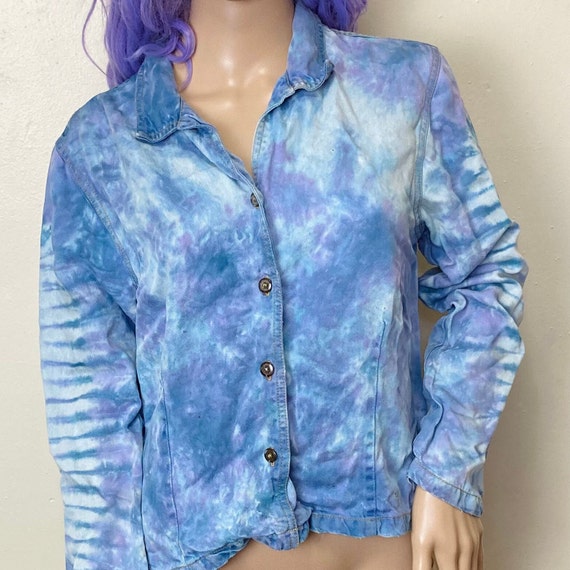 Dyed Chambray Vintage 90s Cropped Denim Jacket - image 1