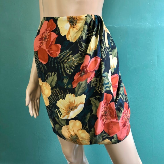 Vintage 90s Pure Silk Hawaiian Floral Wrap Skirt