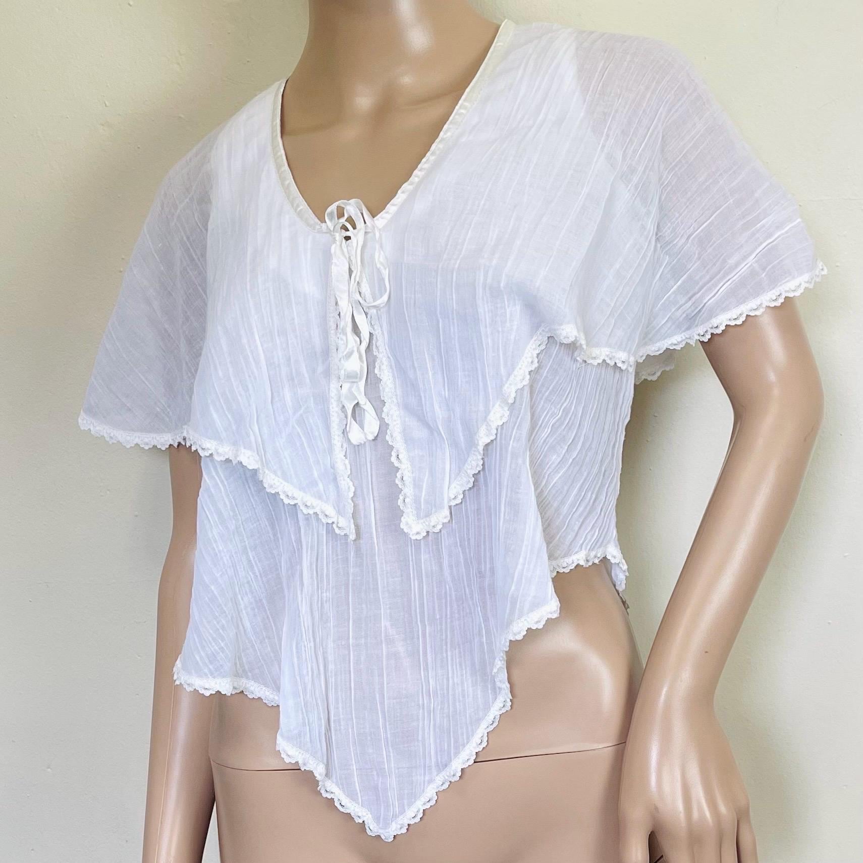 トップス 70s Dead stock gauze tunic SALE >>> 70s Vintage Hippie Tunic Sheer Gauze Cotton Top