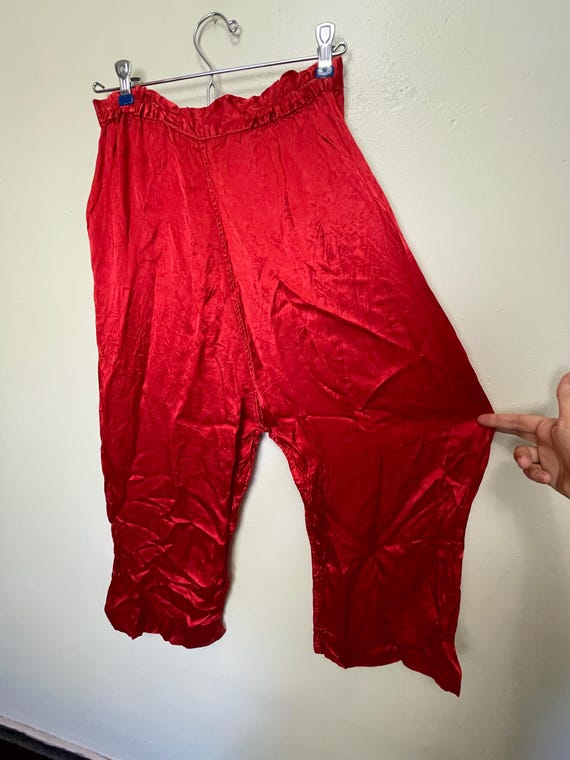 Ruby Red Satin Side Button Vintage 1940s Wide Leg… - image 3