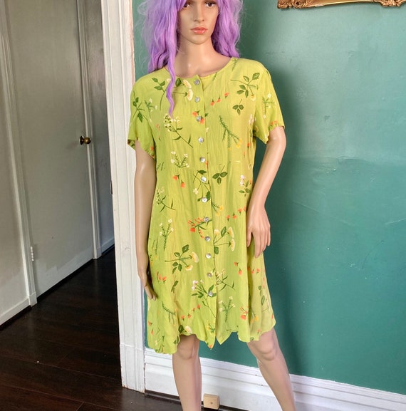 Vintage 90s Flower Garden Babydoll Mini Dress