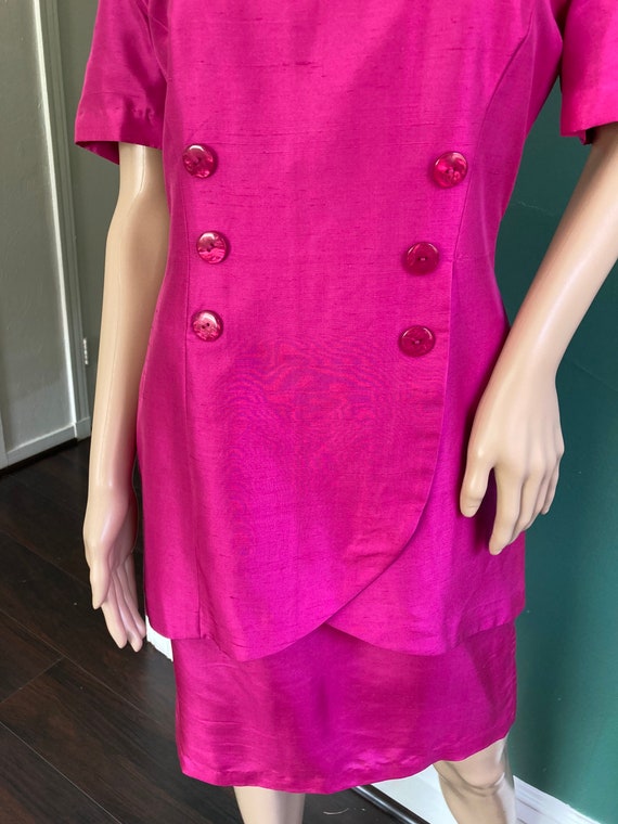 Hot Pink Power Suit Vintage 90s Pure Silk Fuchsia… - image 5