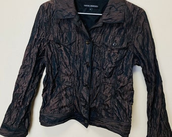 Metallic Wood Grain Crinkle Y2K Vintage Cropped Jacket