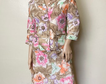 Pure Silk Floral 2 Piece Vintage 90s Blazer and Skirt Suit Set