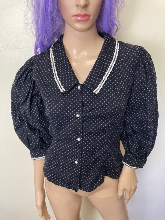 Balloon Sleeve Vintage 70s Collared Calico Croppe… - image 10