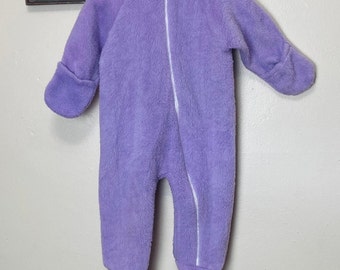 Lavender Baby Fleece Vintage 80s Fluffy Winter Romper Jumpsuit Bunting