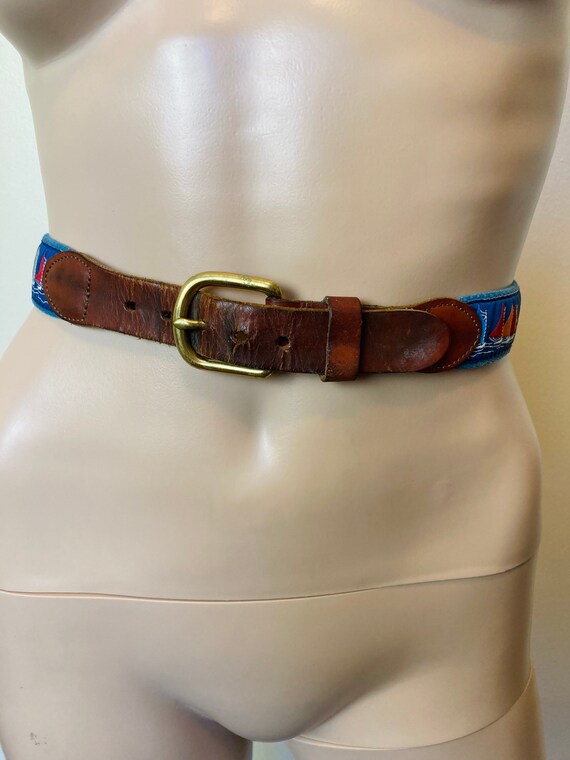 Brown Leather Vintage 70s Sailboats Belt - image 5