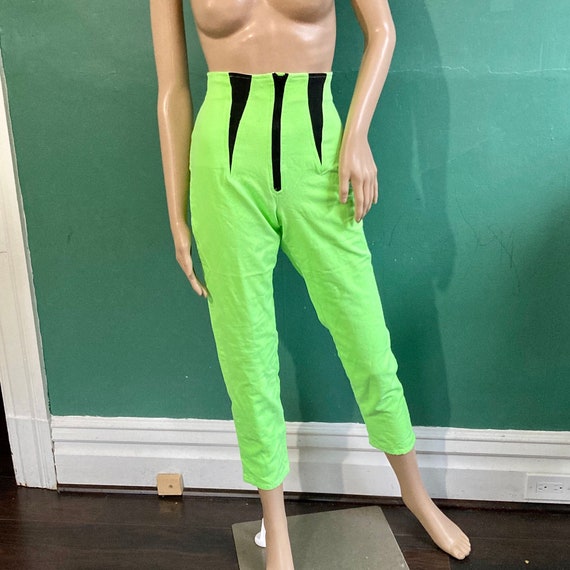 Early 90s Neon Green Zip Waist Stretch Jeans